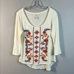 Sundance Embroidered Top Johnny Was 3/4 Long Sleeve Floral Top Size L
